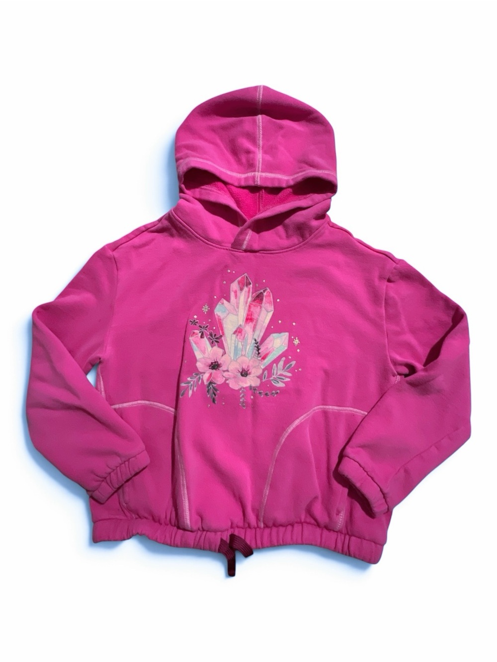 Lands' End Girls' Pink Hooded Sweatshirt with Crystal Floral Graphic M 8